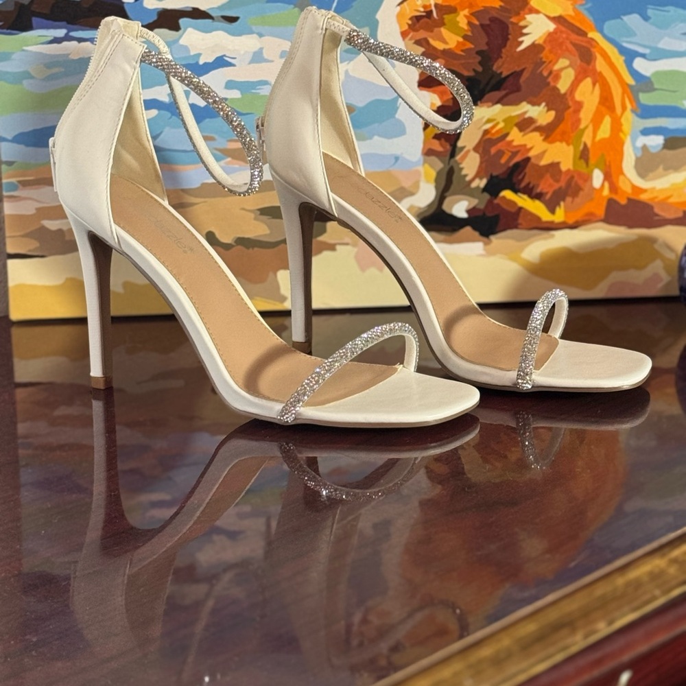 Shoedazzle Alexxia bright white heels.